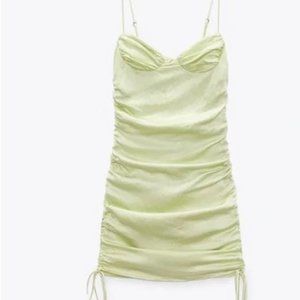 Zara Ruched Bodycon Mini Dress - Size: M - Color: Satin Light Green